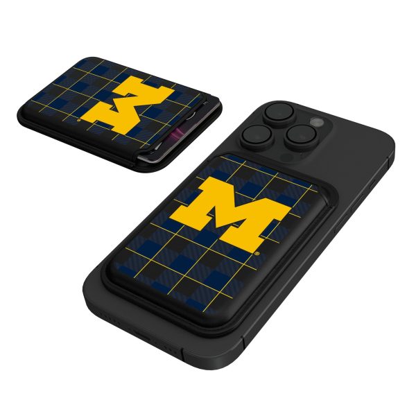 University of Michigan Wolverines Plaid Black Magnetic Credit Card Wallet Hot on Sale