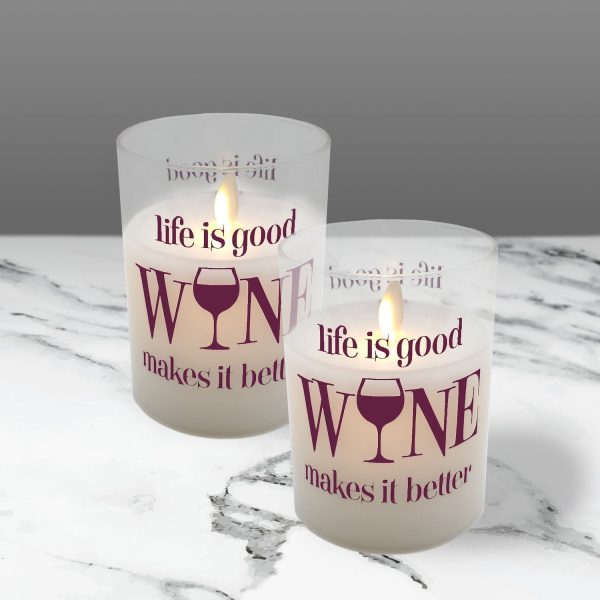 Battery Operated Glass LED Candles with Moving Flame, Life is Good, Wine Makes it Better Online Hot Sale - Image 3