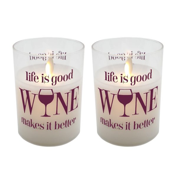 Battery Operated Glass LED Candles with Moving Flame, Life is Good, Wine Makes it Better Online Hot Sale - Image 2